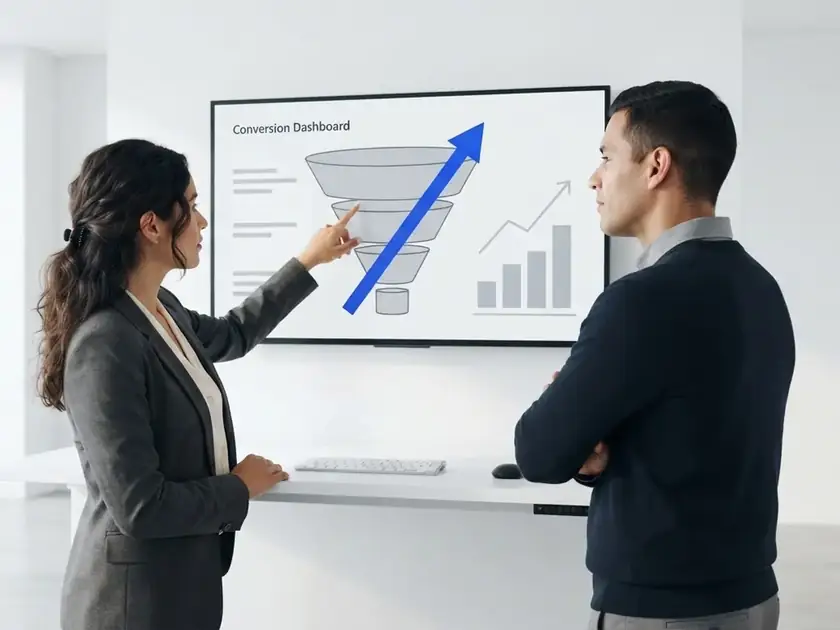 Equipo analizando el embudo de ventas y la tasa de conversión con estrategias de growth marketing