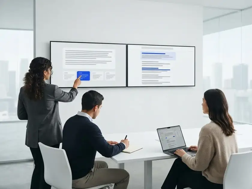 Equipo comparando cómo aparecer en ChatGPT y en resultados de búsqueda con estrategias de GEO SEO y SEO para ChatGPT